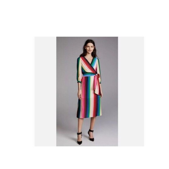 Alice Olivia Midi Dress Womens 8 Rainbow Stripe Tie Dyanna Wrap Festival Y2K - Picture 10 of 12